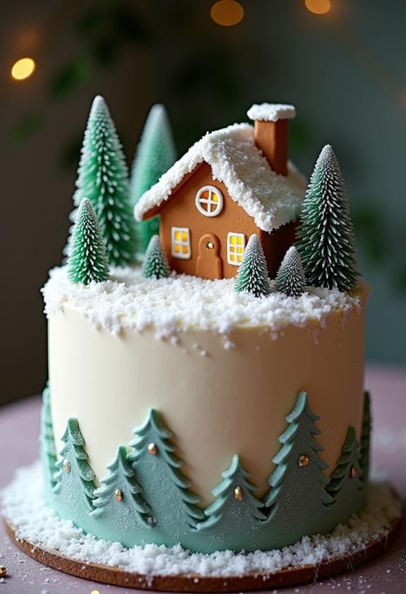 snowy fondant cake scene