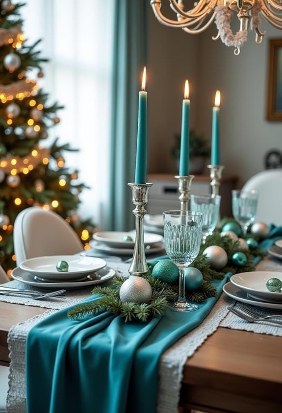 sophisticated teal dining arrangements