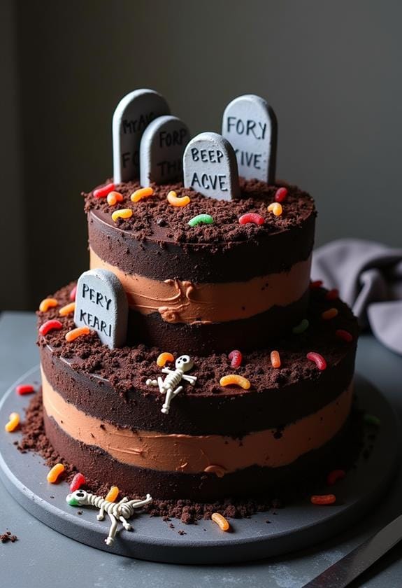 spooky graveyard cake design