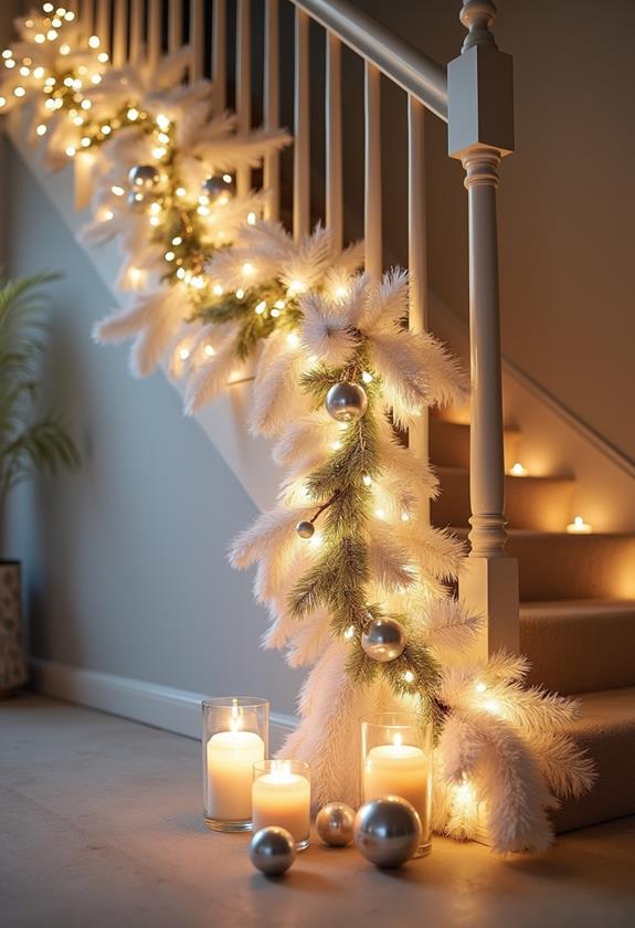 stunning white garland staircase