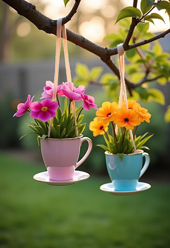 suspended floral teacup displays
