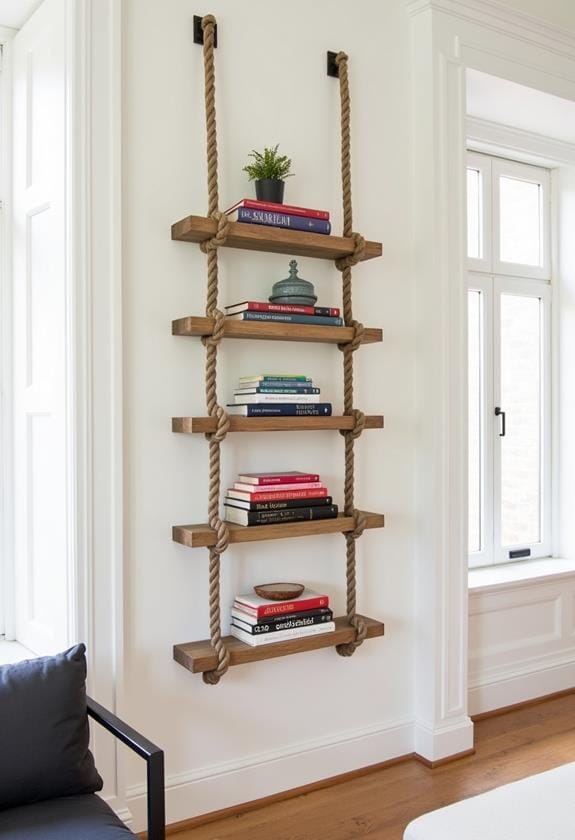 suspended ladder style shelving