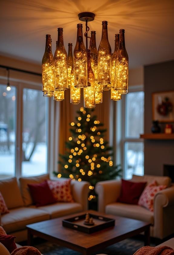 sustainable upcycled bottle chandelier