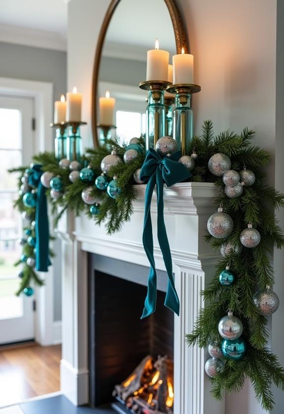 teal mantel decoration ideas