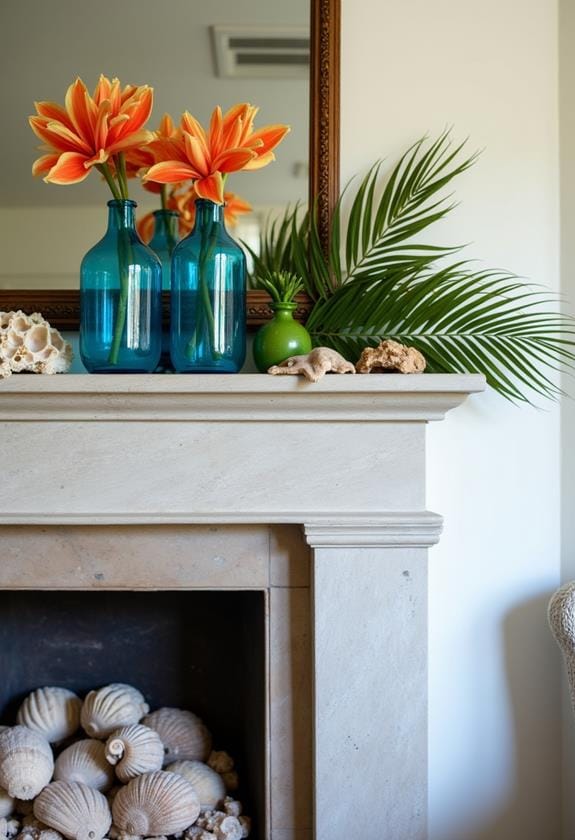 tropical paradise mantel decor