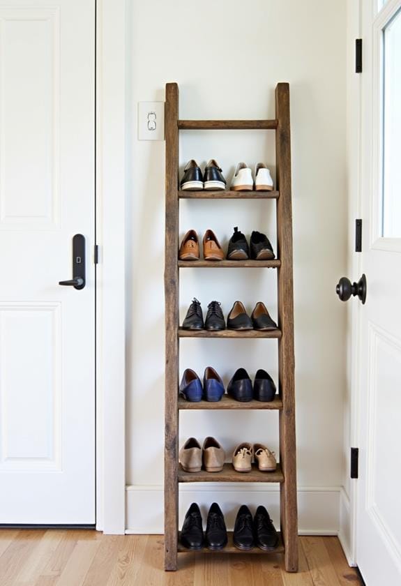 upcycled ladder shoe organizer