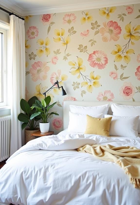 vibrant floral wallpaper accents