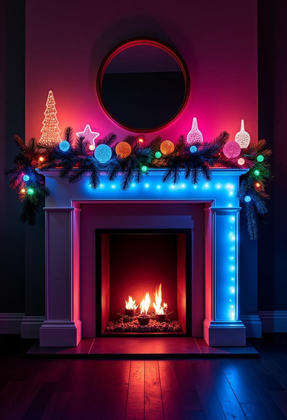 vibrant neon mantel decor