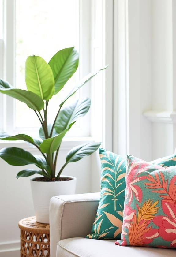 vibrant tropical print pillows