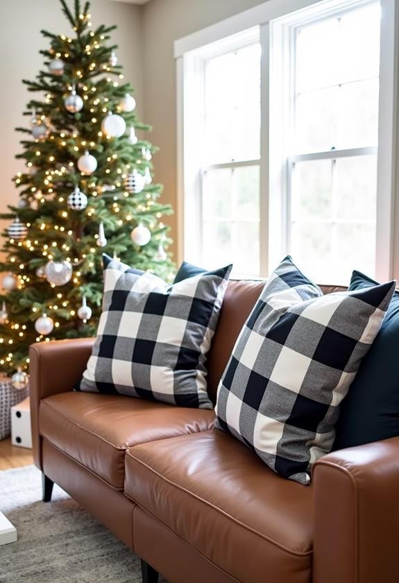warm checkered cushion decor