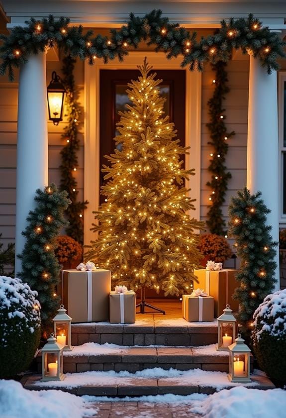 warm holiday tree setup
