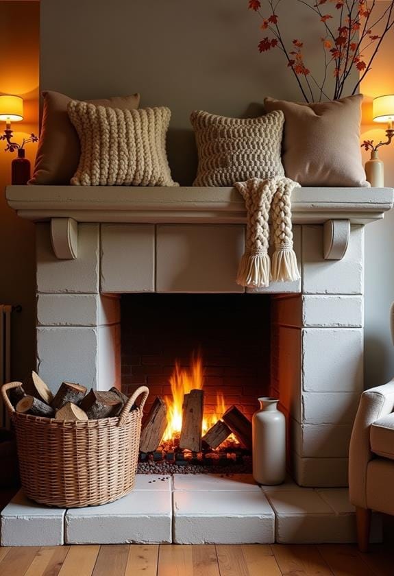 warm knit fireplace decor