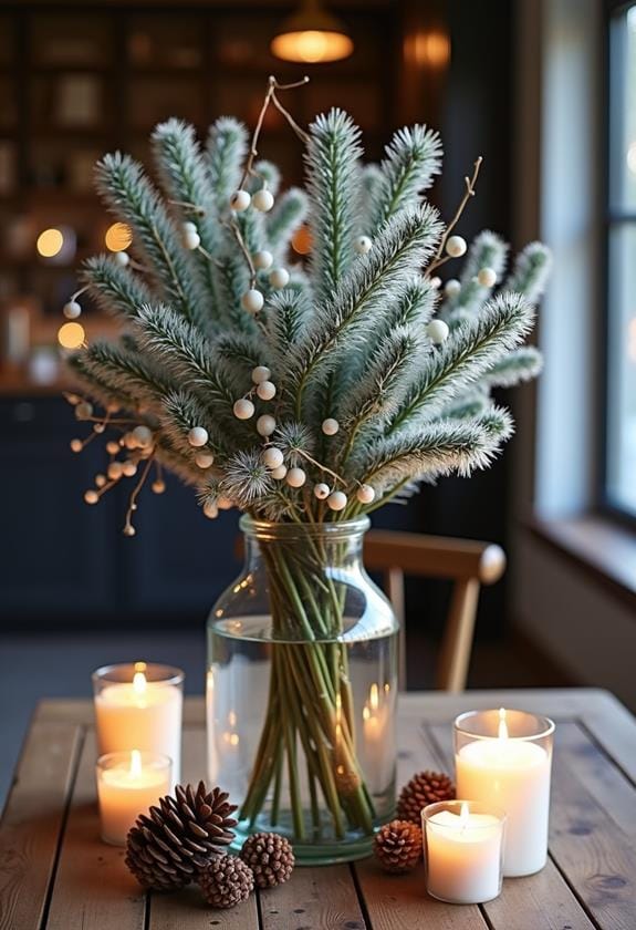 winter themed pine decor arrangements