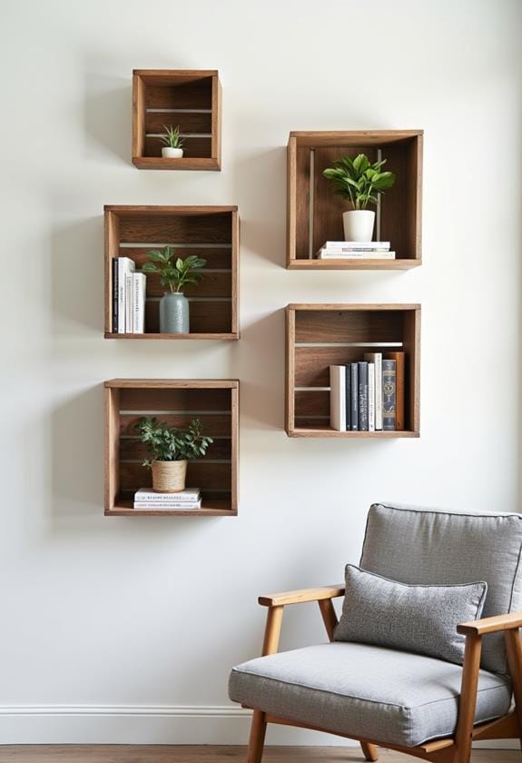 wooden crate floating shelves