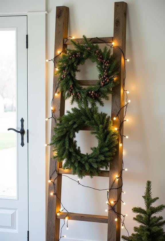 wreath ladder decoration setup